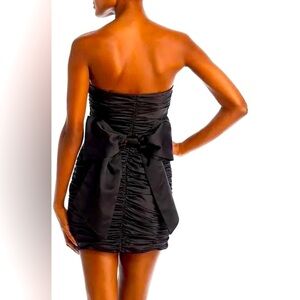 Aqua Black Satin Size Medium Bow Back Ruched Mini Bodycon Dress Cocktail Party